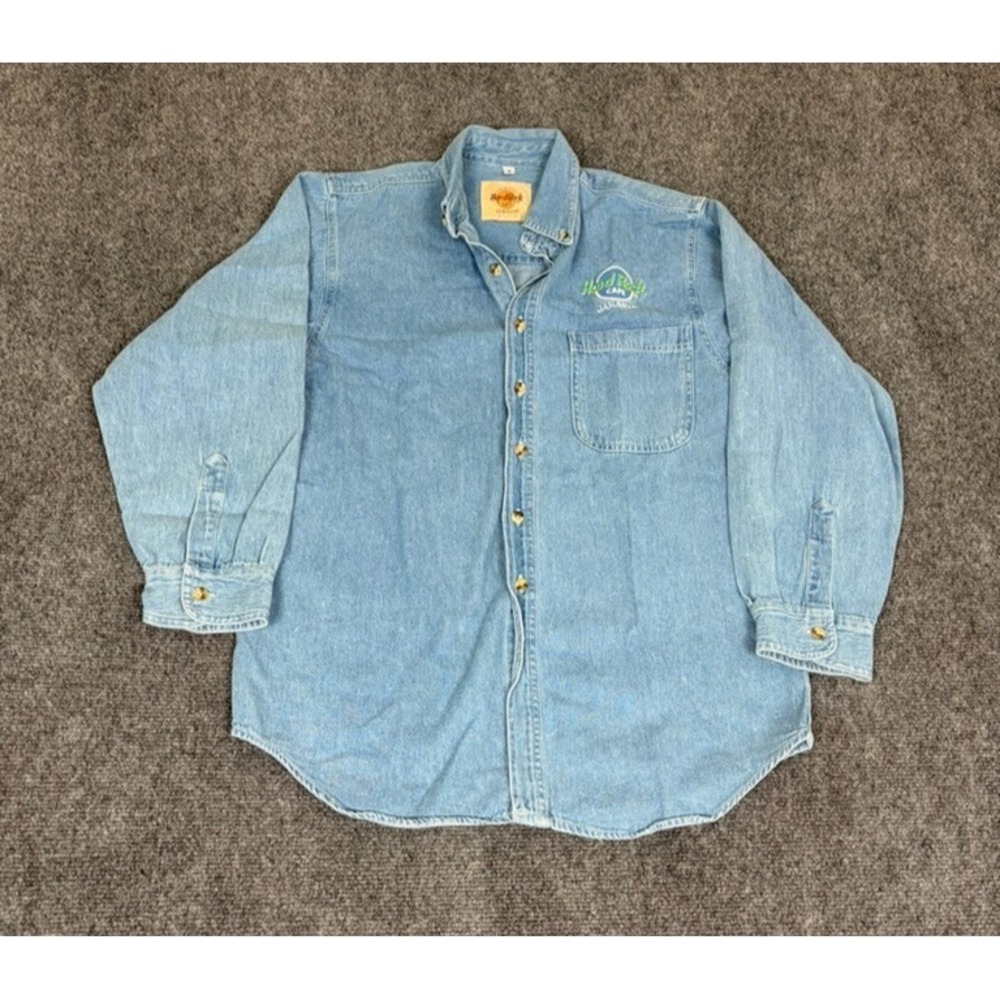 VTG Hard Rock Cafe Jakarta Denim Long Sleeve Button Up Shirt Men's Size S